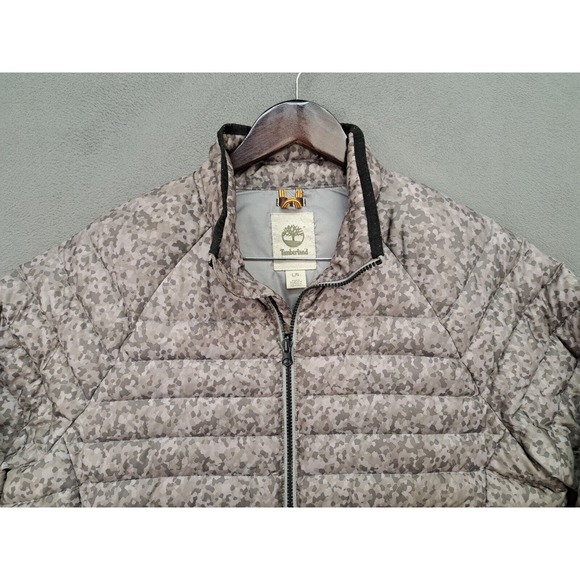 Timberland Packable Goose Down Puffer Camo Grey Men's Large Vintage Puffer Coat - Picture 3 of 9